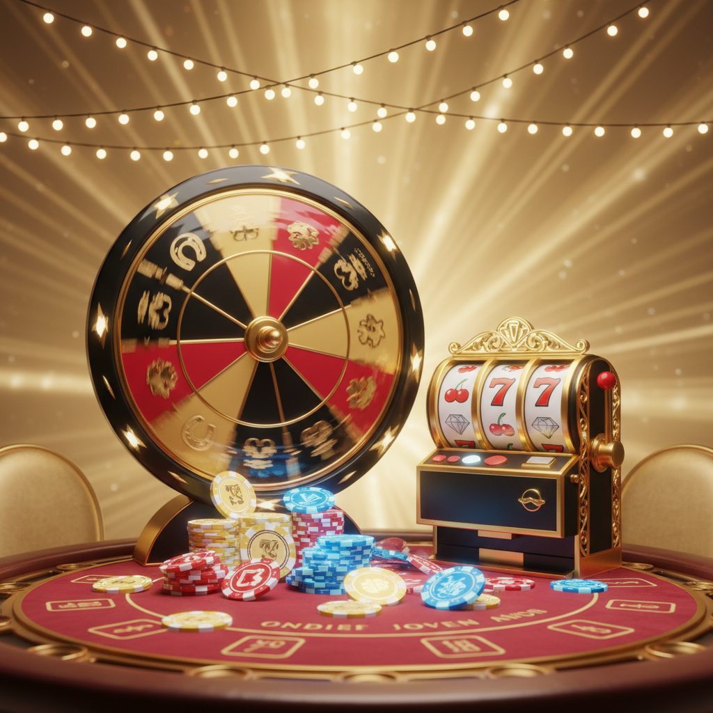 The Lucky Wheel, casino chips and slot machines